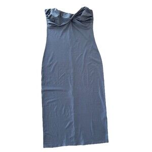 Gray Strapless Bodycon Midi Dress Twist-Front Ruched Bust Stretch US 14 ASOS NWT
